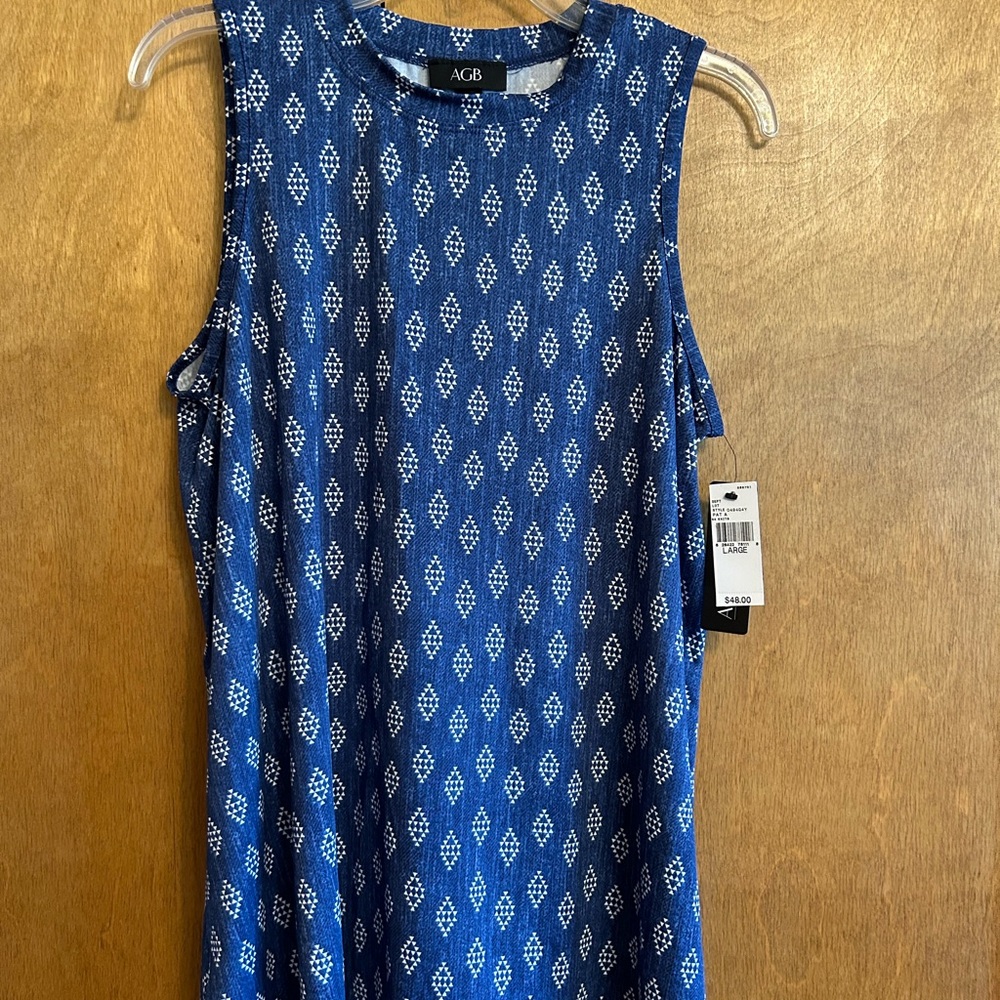Blue and White Tank Top with Chic Design Size L
